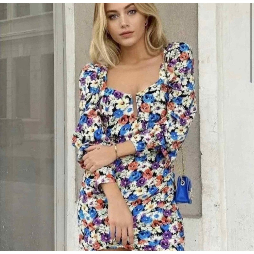 Zara Womens Multicolored Floral Print Mini Dress Size‎ S
